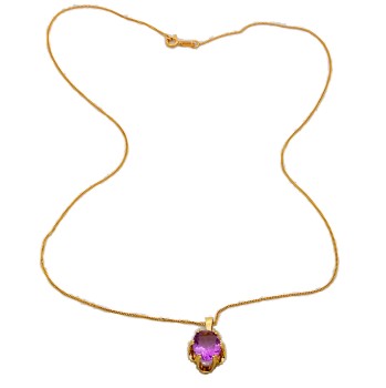 9ct Gold Amethyst Pendant with Chain